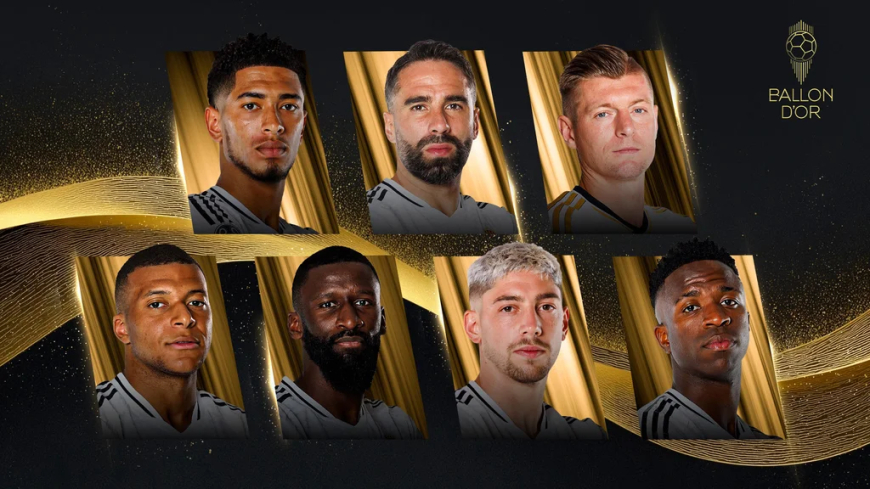 Bellingham, Carvajal, Kroos, Mbappé, Rüdiger, Valverde, and Vini Jr. nominated for 2024 Ballon d'Or