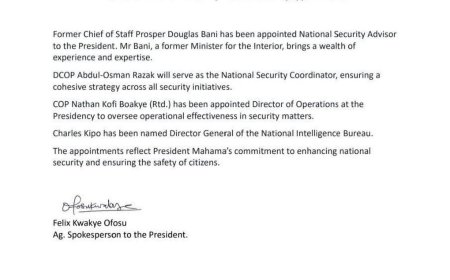 President Mahama makes key National Security appointments.