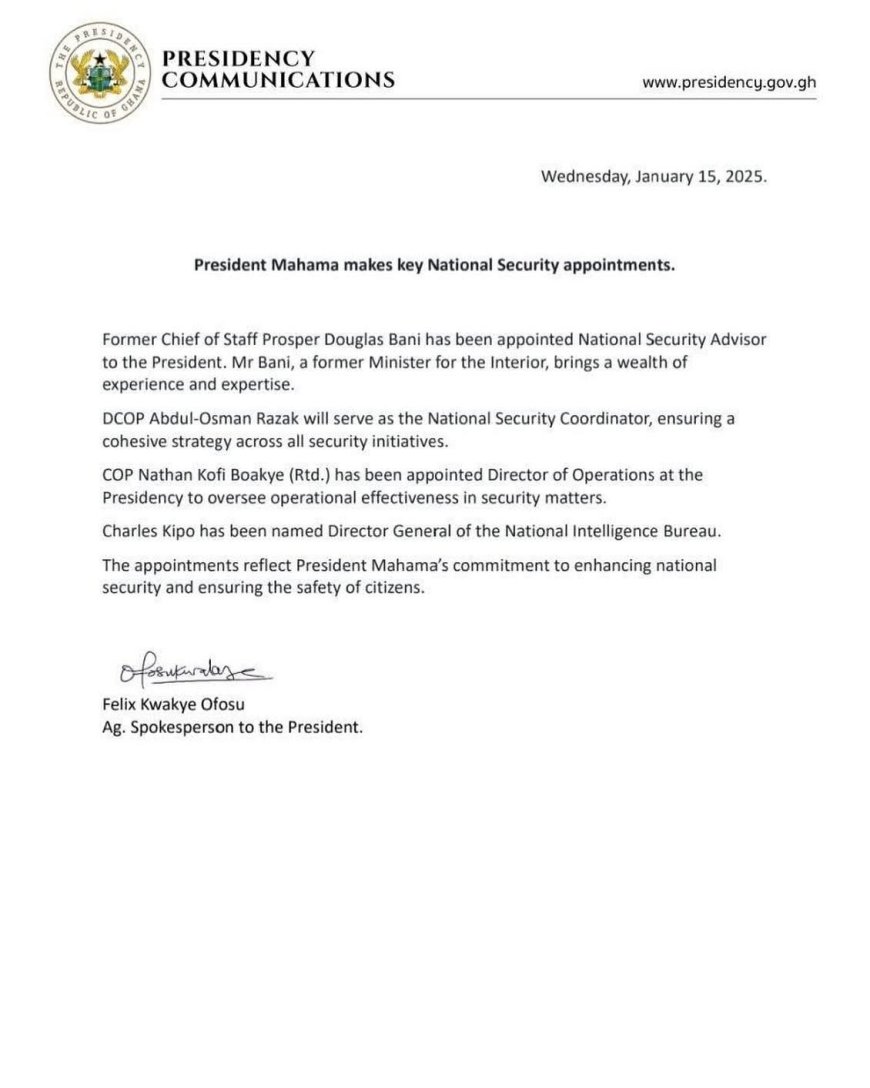 President Mahama makes key National Security appointments.