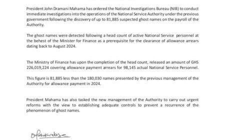 President Mahama Orders Investigations Into NSS Ghost Names Scandal After Clearance of Arreas
