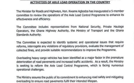 Roads Minister Establishes 5-Member Committee to Review Axle Load Operations