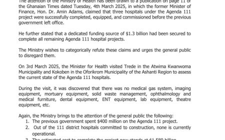 Ministry of Health Refutes Claims of Completed Agenda 111 Hospitals