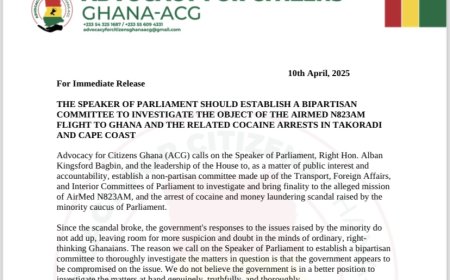 ACG Demands Parliamentary Probe Into AirMed N823AM Flight and Cocaine Arrests