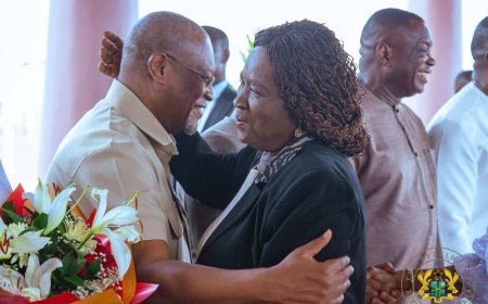 Vice President Naana Jane Returns from Medical Trip to London, Receives Warm Welcome from President Mahama and Family