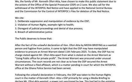 OSP Accused of Rights Violations in Kenneth Ofori-Atta Case – Family Responds