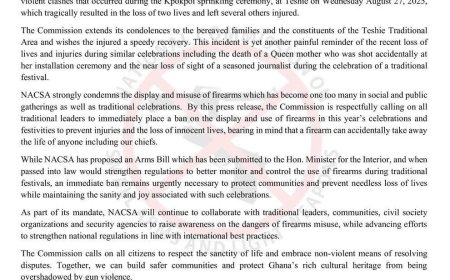 NACSA Urges Traditional Authorities to Ban Firearms at Festivals After Deadly Teshie Clash
